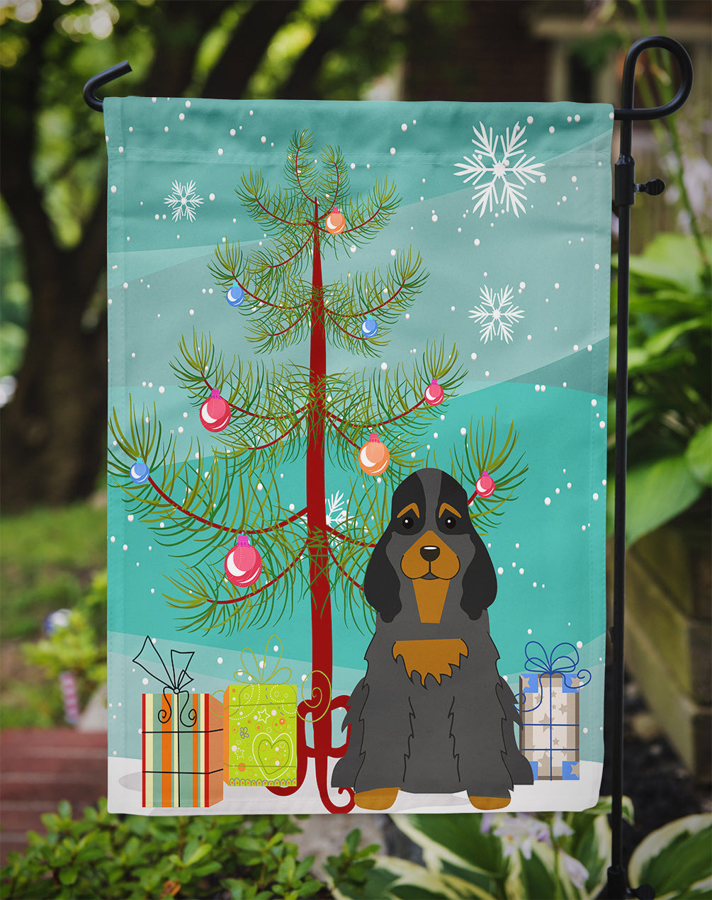 Merry Christmas Tree Cocker Spaniel Black Tan Garden Flag Mailbox Decorative Yard Banner Outside Patio Artwork for Flower Beds, Garden Size, Multicolor
