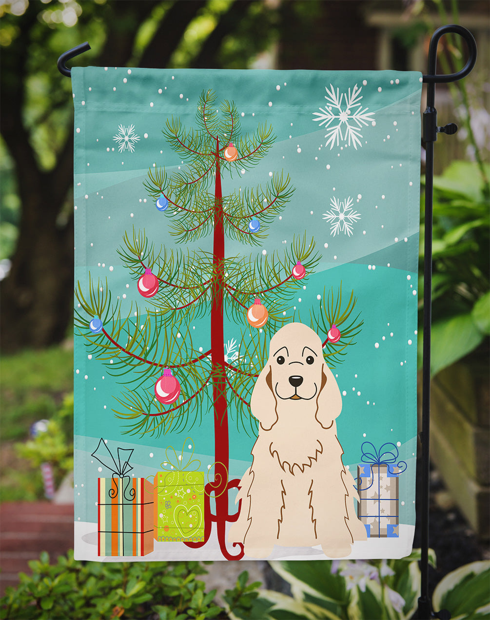 Merry Christmas Tree Cocker Spaniel Buff Garden Flag Mailbox Decorative Yard Banner Outside Patio Artwork for Flower Beds, Garden Size, Multicolor