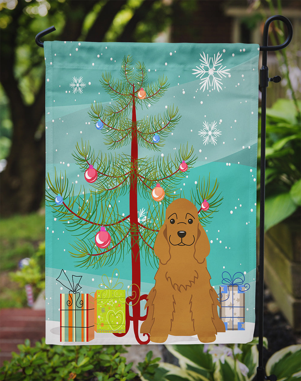 Merry Christmas Tree Cocker Spaniel Red Garden Flag Mailbox Decorative Yard Banner Outside Patio Artwork for Flower Beds, Garden Size, Multicolor