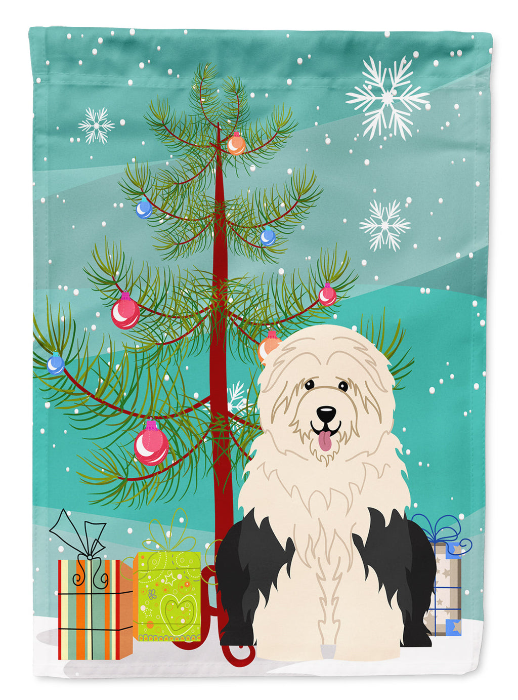 Merry Christmas Tree Old English Sheepdog Garden Flag Mailbox Decorative Yard Banner Outside Patio Artwork for Flower Beds, Garden Size, Multicolor