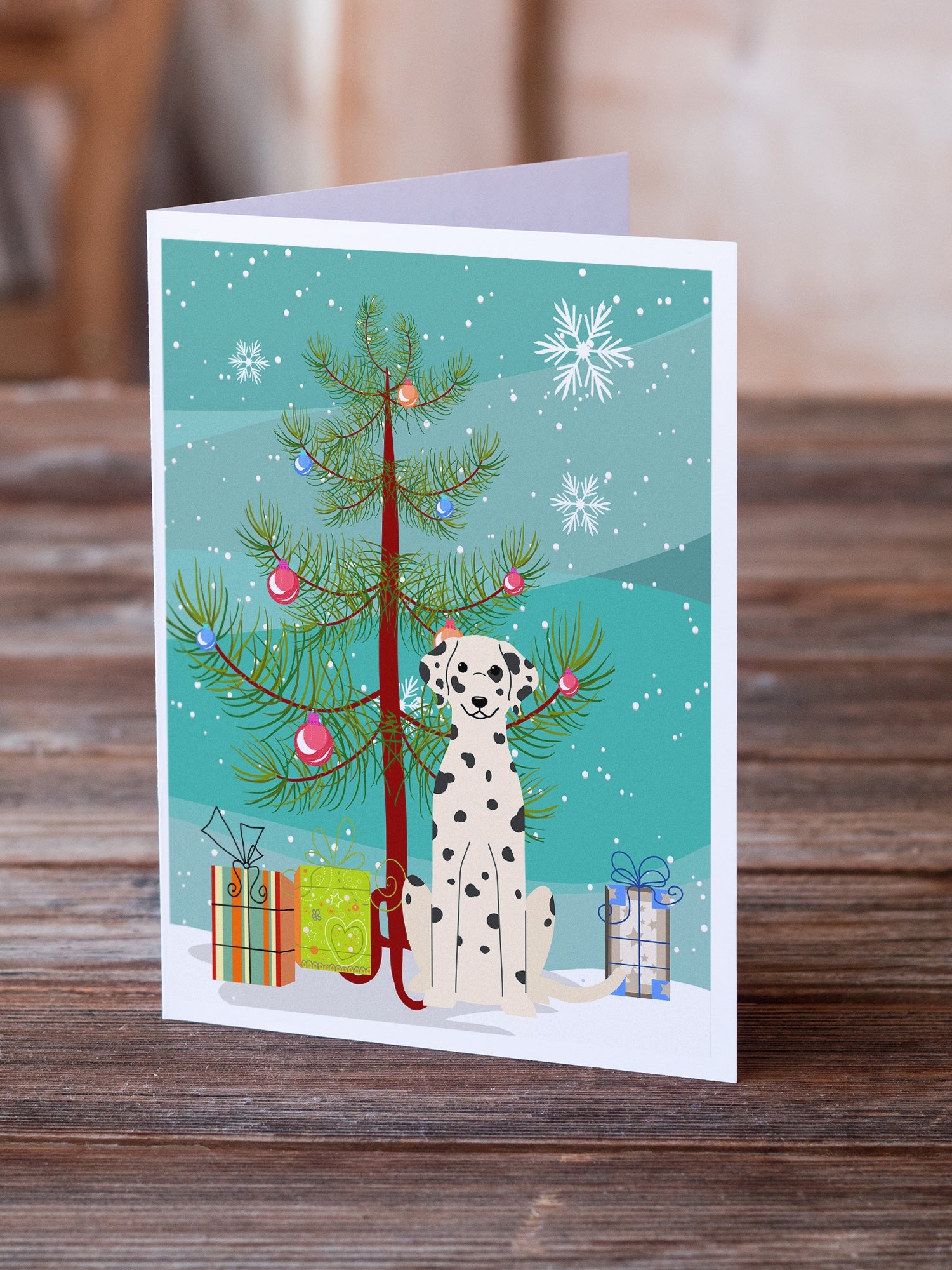 Merry Christmas Tree Dalmatian Greeting Cards Pack of 8 Blank Cards with Envelopes Whimsical A7 Size 5x7
