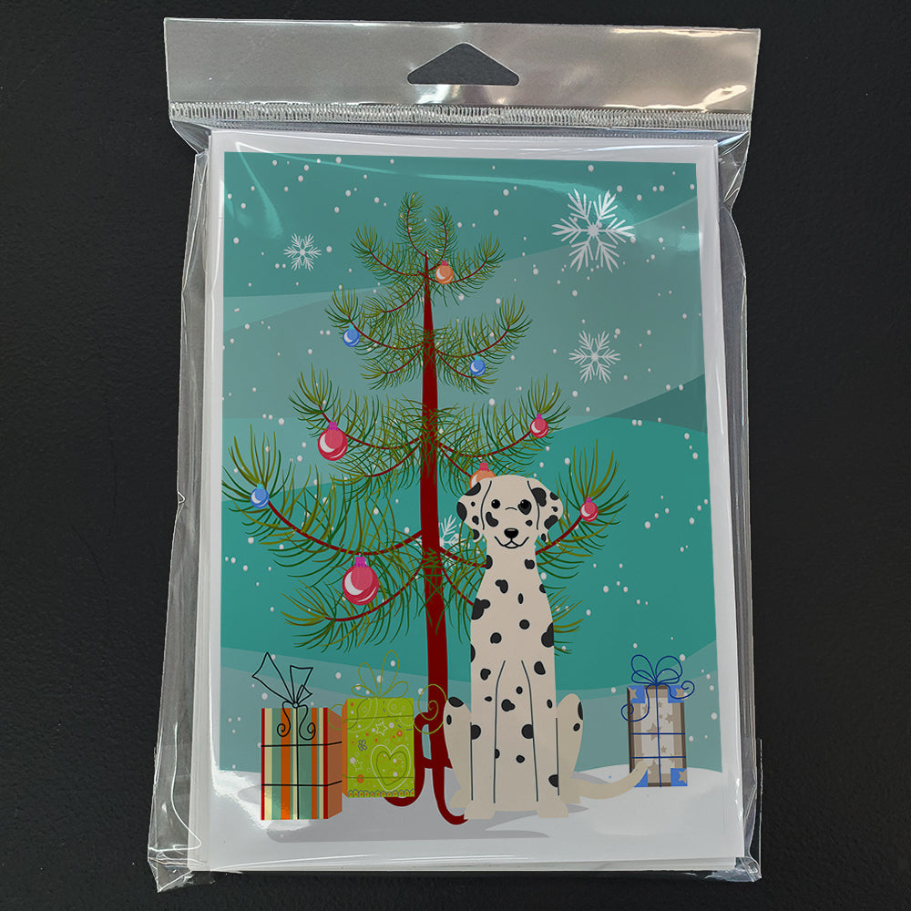 Merry Christmas Tree Dalmatian Greeting Cards Pack of 8 Blank Cards with Envelopes Whimsical A7 Size 5x7