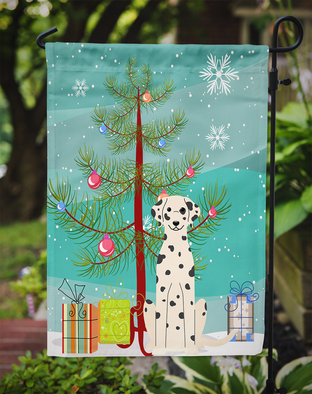 Merry Christmas Tree Dalmatian Garden Flag Mailbox Decorative Yard Banner Outside Patio Artwork for Flower Beds, Garden Size, Multicolor