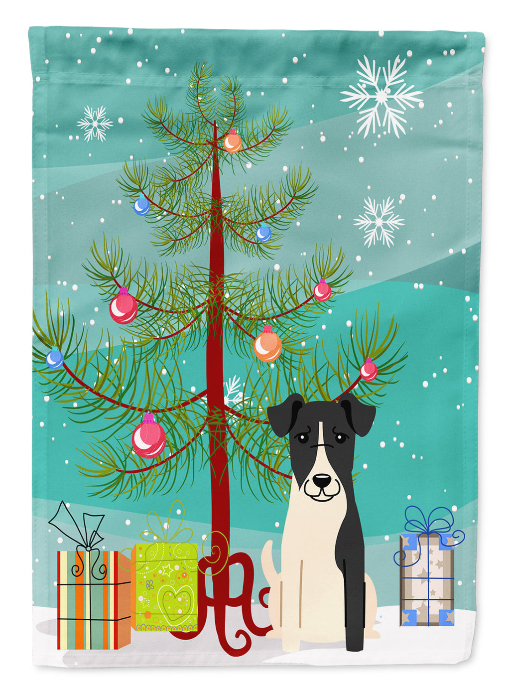 Merry Christmas Tree Smooth Fox Terrier Garden Flag Mailbox Decorative Yard Banner Outside Patio Artwork for Flower Beds, Garden Size, Multicolor