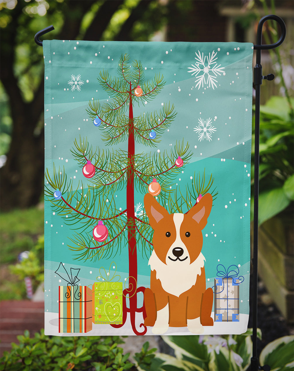 Merry Christmas Tree Corgi Garden Flag Mailbox Decorative Yard Banner Outside Patio Artwork for Flower Beds, Garden Size, Multicolor