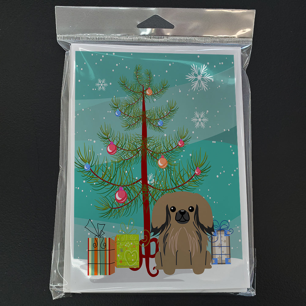 Merry Christmas Tree Pekingese Tan Greeting Cards Pack of 8 Blank Cards with Envelopes Whimsical A7 Size 5x7