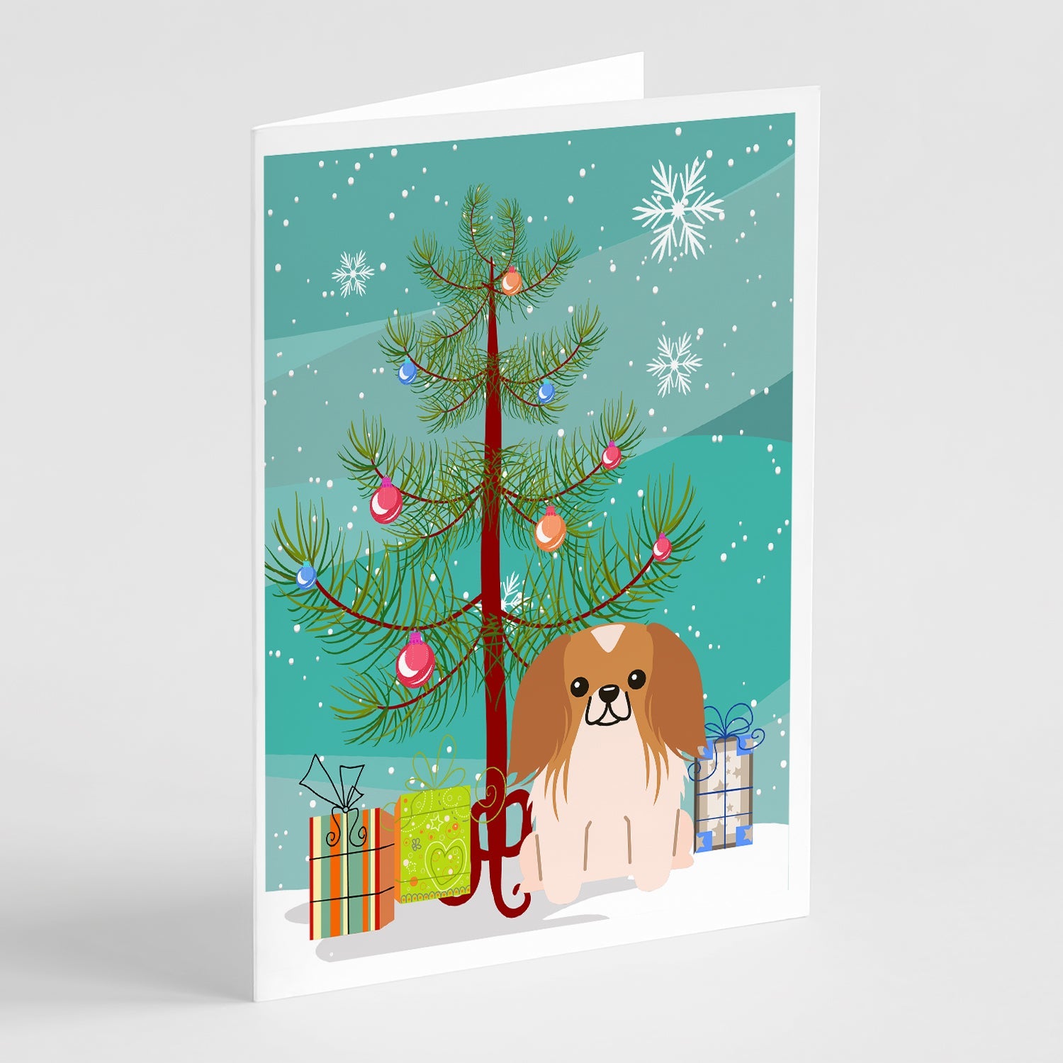 Merry Christmas Tree Pekingese Red White Greeting Cards Pack of 8 Blank Cards with Envelopes Whimsical A7 Size 5x7