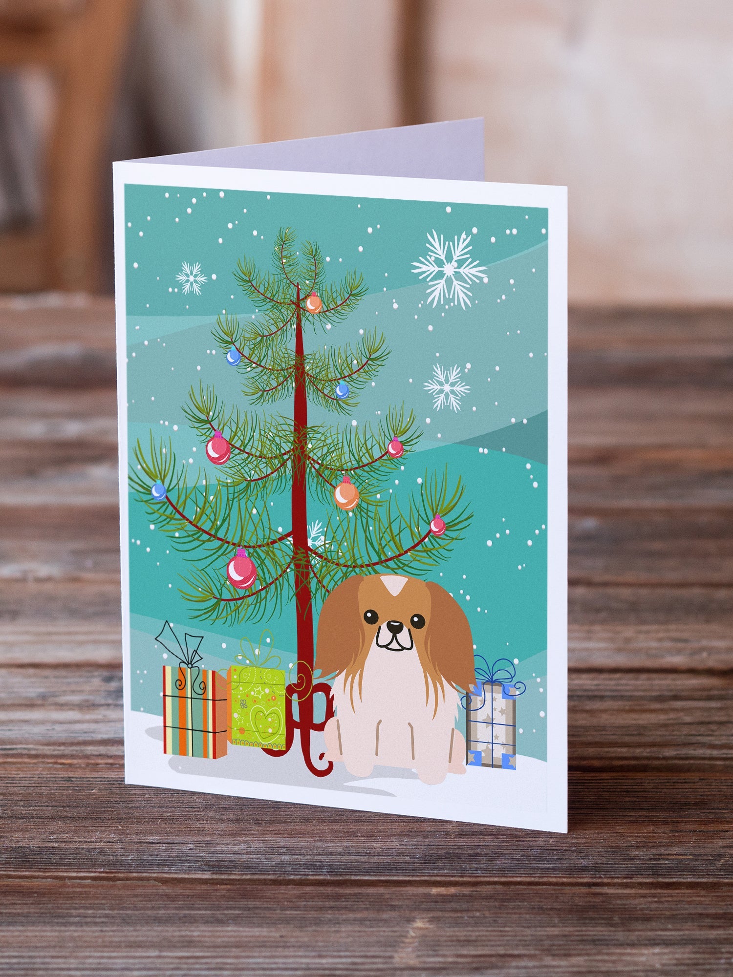 Merry Christmas Tree Pekingese Red White Greeting Cards Pack of 8 Blank Cards with Envelopes Whimsical A7 Size 5x7