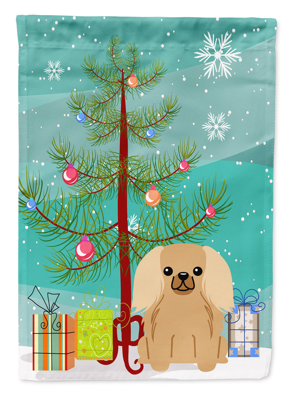 Merry Christmas Tree Pekingese Fawn Sable Garden Flag Mailbox Decorative Yard Banner Outside Patio Artwork for Flower Beds, Garden Size, Multicolor