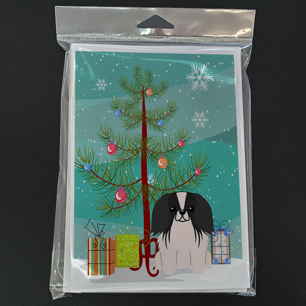 Merry Christmas Tree Pekingese Black White Greeting Cards Pack of 8 Blank Cards with Envelopes Whimsical A7 Size 5x7