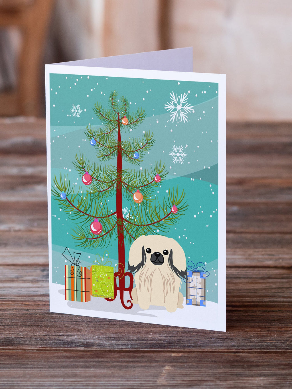 Merry Christmas Tree Pekingese Cream Greeting Cards Pack of 8 Blank Cards with Envelopes Whimsical A7 Size 5x7