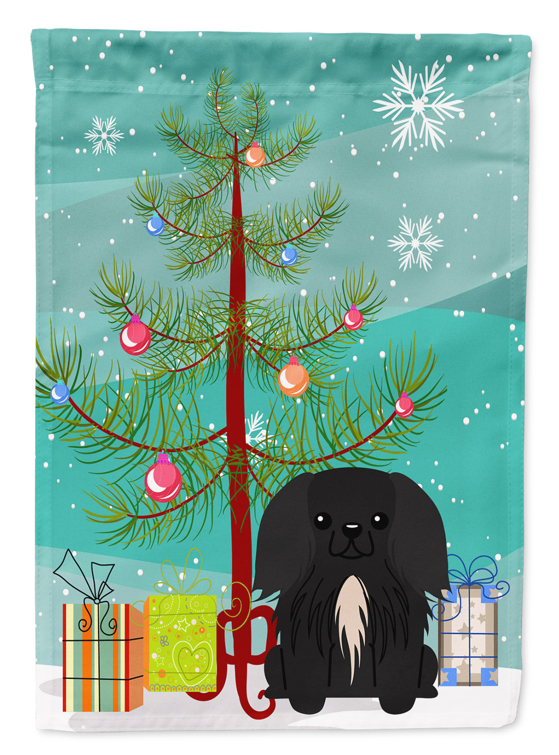 Merry Christmas Tree Pekingese Black Garden Flag Mailbox Decorative Yard Banner Outside Patio Artwork for Flower Beds, Garden Size, Multicolor
