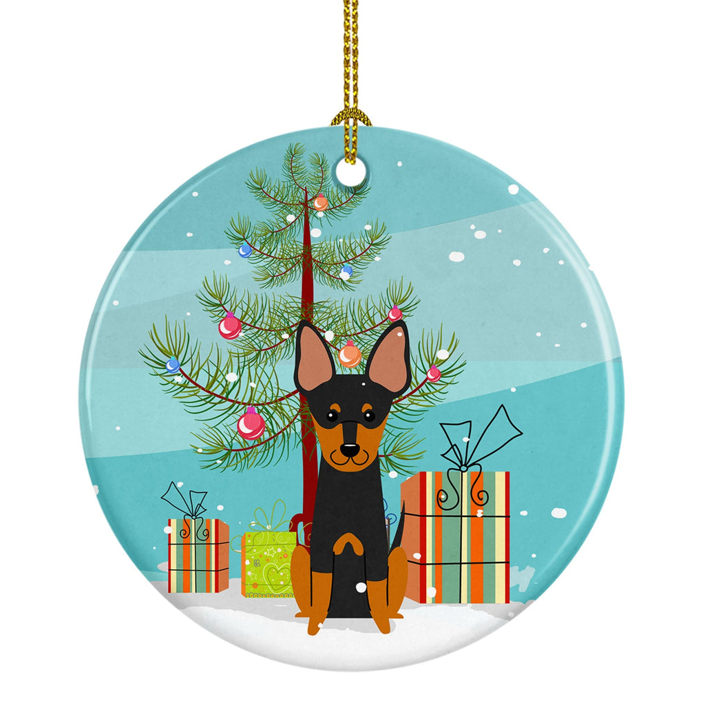 Merry Christmas Tree English Toy Terrier Ceramic Ornament Christmas Tree Hanging Decorations for Home Christmas Holiday, Party, Gift, 3 in, Multicolor