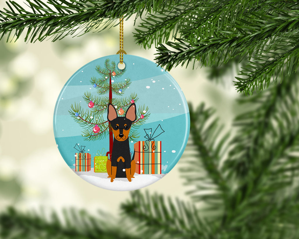 Merry Christmas Tree English Toy Terrier Ceramic Ornament Christmas Tree Hanging Decorations for Home Christmas Holiday, Party, Gift, 3 in, Multicolor