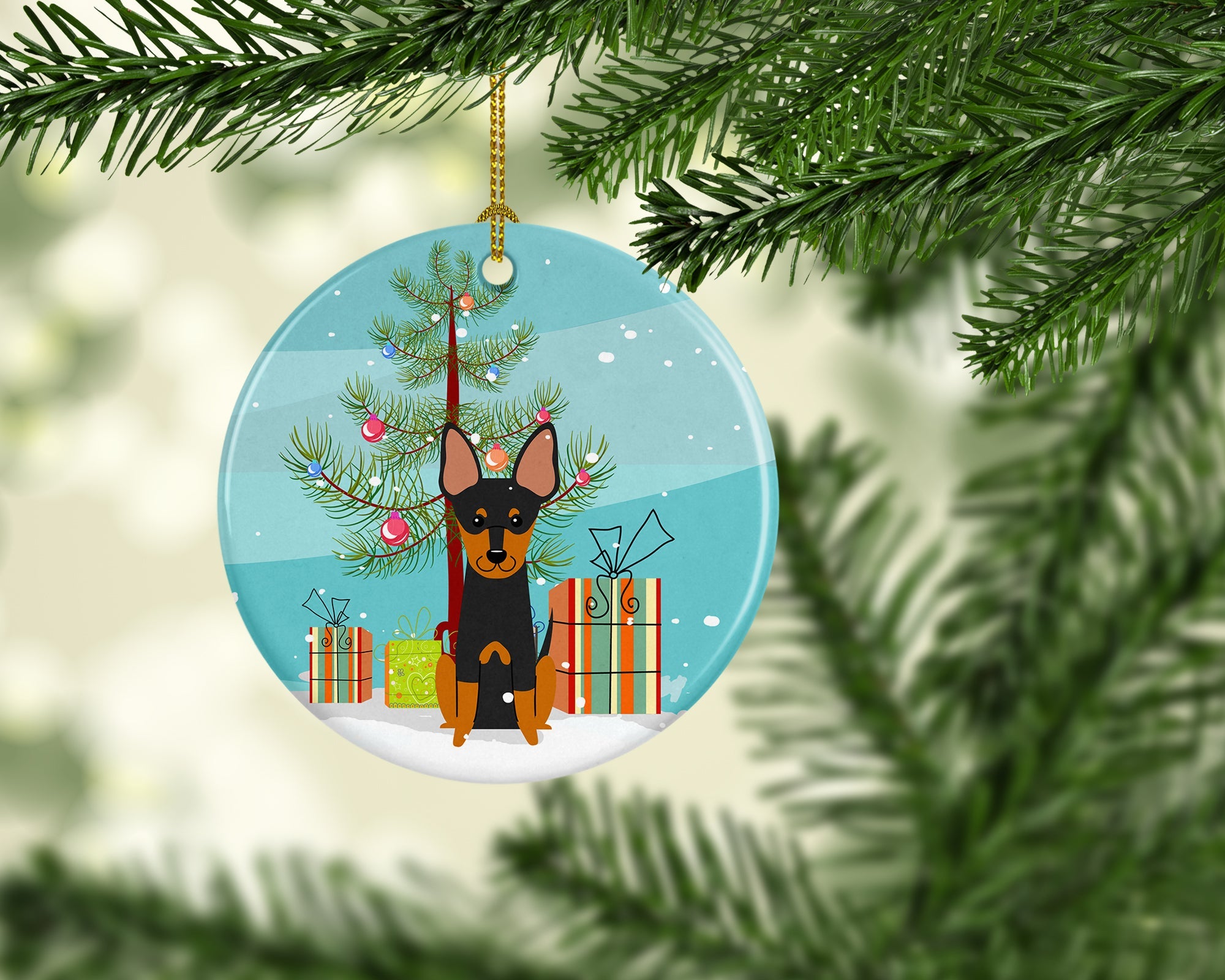 Merry Christmas Tree English Toy Terrier Ceramic Ornament Christmas Tree Hanging Decorations for Home Christmas Holiday, Party, Gift, 3 in, Multicolor