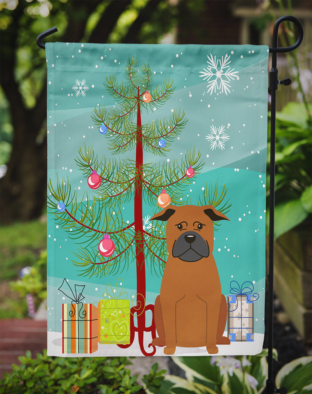 Merry Christmas Tree Chinese Chongqing Dog Garden Flag Mailbox Decorative Yard Banner Outside Patio Artwork for Flower Beds, Garden Size, Multicolor