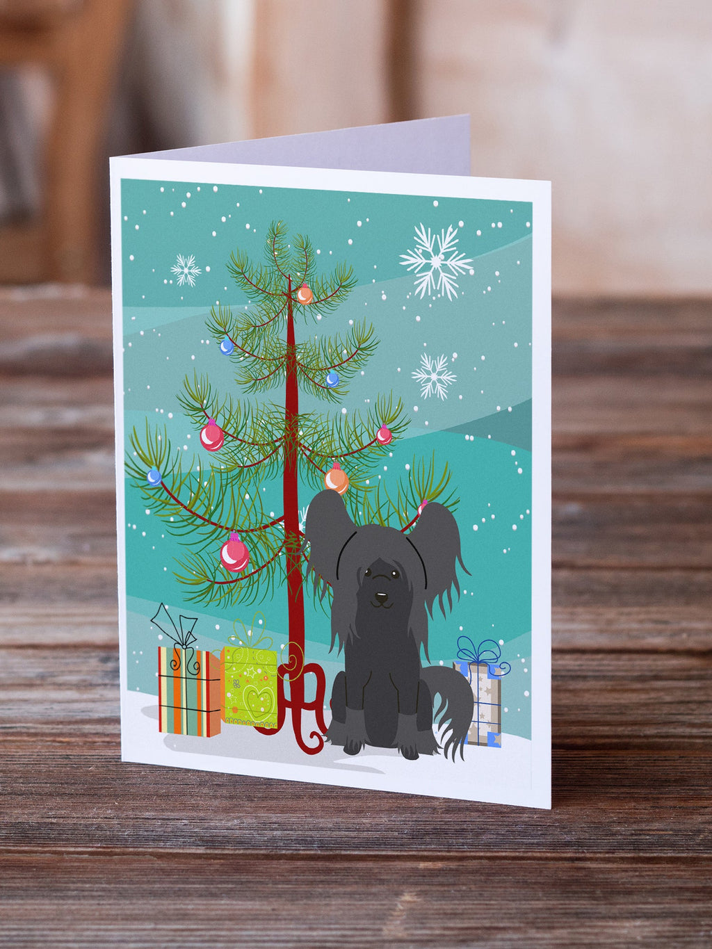 Merry Christmas Tree Chinese Crested Black Greeting Cards Pack of 8 Blank Cards with Envelopes Whimsical A7 Size 5x7