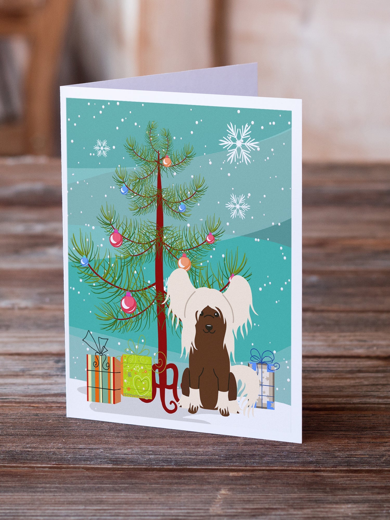 Merry Christmas Tree Chinese Crested Cream Greeting Cards Pack of 8 Blank Cards with Envelopes Whimsical A7 Size 5x7