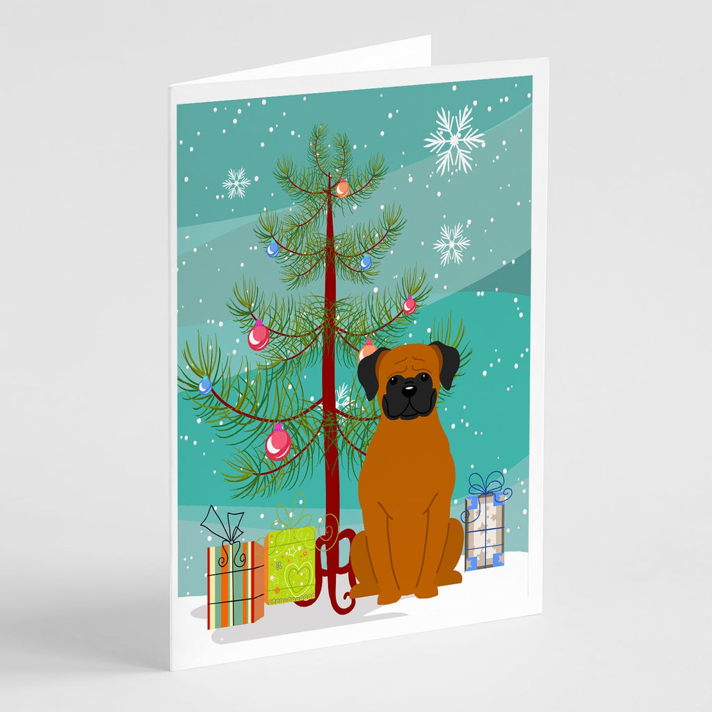 Merry Christmas Tree Fawn Boxer Greeting Cards Pack of 8 Blank Cards with Envelopes Whimsical A7 Size 5x7