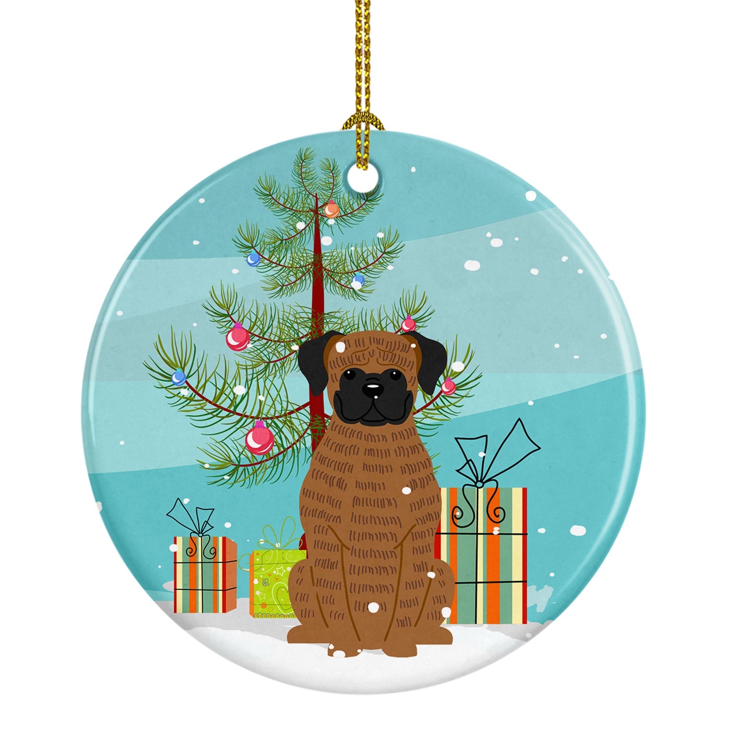Merry Christmas Tree Brindle Boxer Ceramic Ornament Christmas Tree Hanging Decorations for Home Christmas Holiday, Party, Gift, 3 in, Multicolor