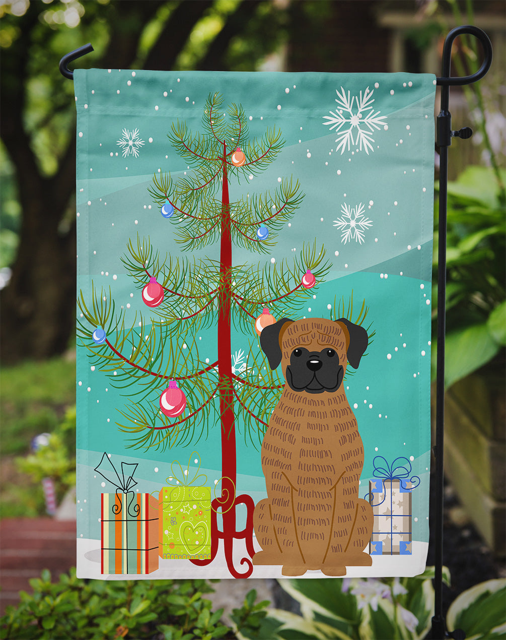 Merry Christmas Tree Brindle Boxer Garden Flag Mailbox Decorative Yard Banner Outside Patio Artwork for Flower Beds, Garden Size, Multicolor