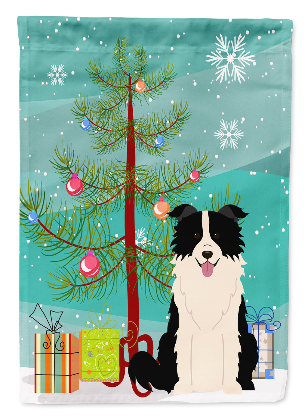 Merry Christmas Tree Border Collie Black White Garden Flag Mailbox Decorative Yard Banner Outside Patio Artwork for Flower Beds, Garden Size, Multicolor