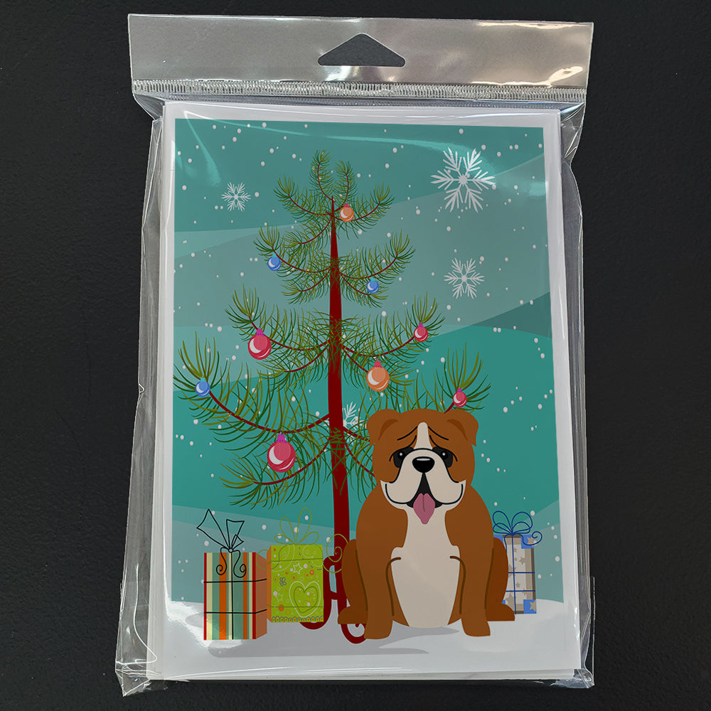 Merry Christmas Tree English Bulldog Red White Greeting Cards Pack of 8 Blank Cards with Envelopes Whimsical A7 Size 5x7