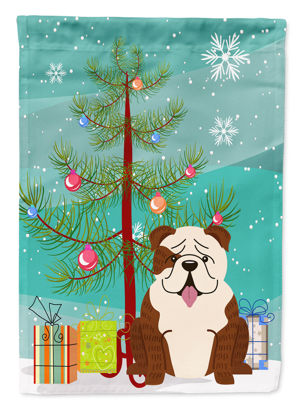 Merry Christmas Tree English Bulldog Brindle White Garden Flag Mailbox Decorative Yard Banner Outside Patio Artwork for Flower Beds, Garden Size, Multicolor