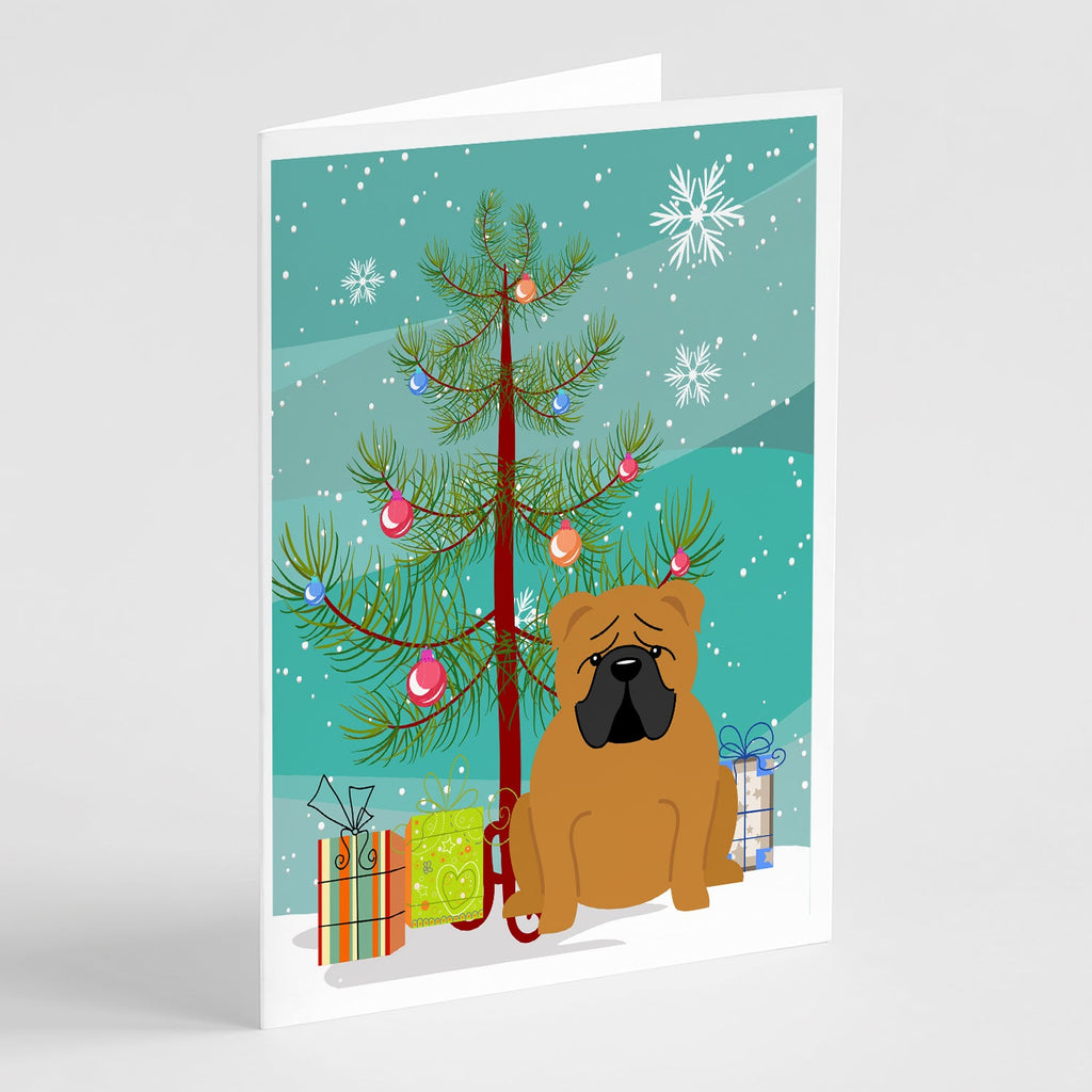 Merry Christmas Tree English Bulldog Red Greeting Cards Pack of 8 Blank Cards with Envelopes Whimsical A7 Size 5x7