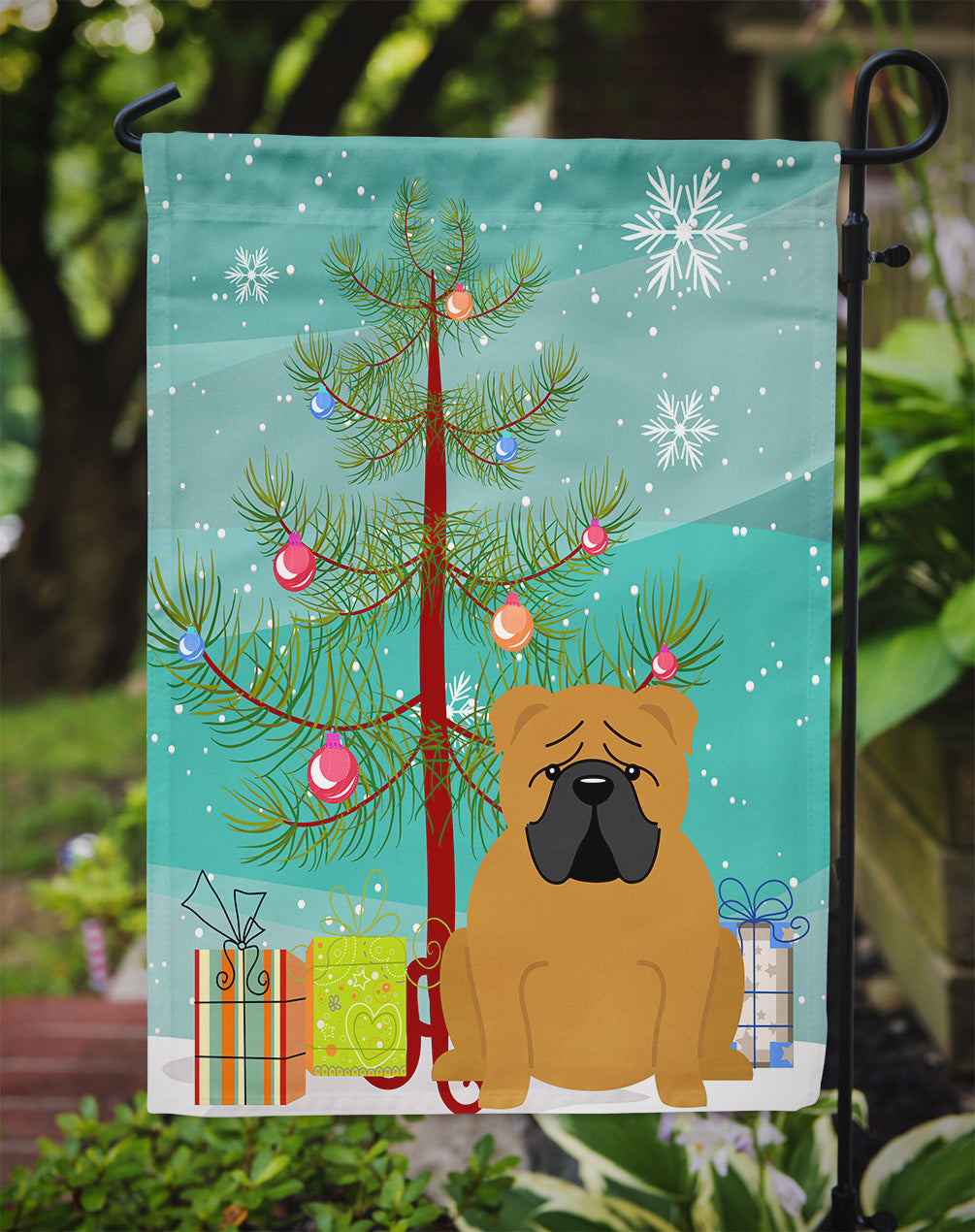 Merry Christmas Tree English Bulldog Red Garden Flag Mailbox Decorative Yard Banner Outside Patio Artwork for Flower Beds, Garden Size, Multicolor