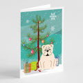 Merry Christmas Tree English Bulldog White Greeting Cards Pack of 8 Blank Cards with Envelopes Whimsical A7 Size 5x7