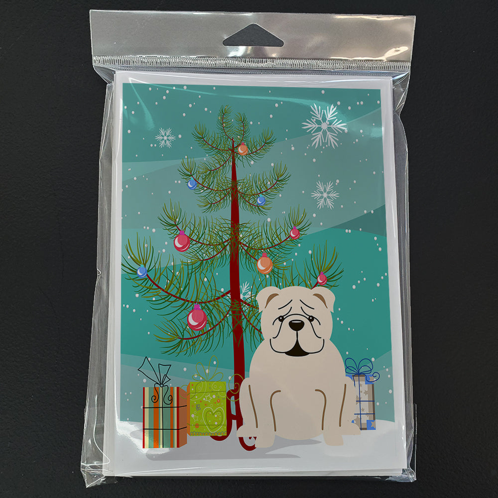 Merry Christmas Tree English Bulldog White Greeting Cards Pack of 8 Blank Cards with Envelopes Whimsical A7 Size 5x7