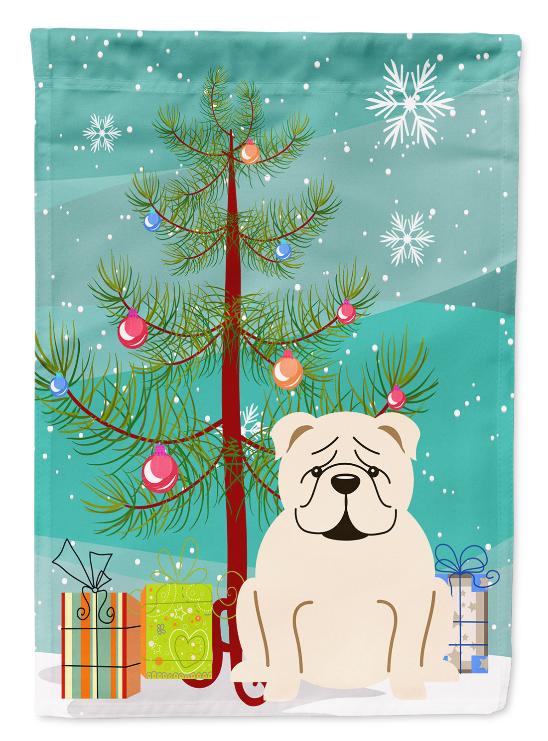 Merry Christmas Tree English Bulldog White Garden Flag Mailbox Decorative Yard Banner Outside Patio Artwork for Flower Beds, Garden Size, Multicolor