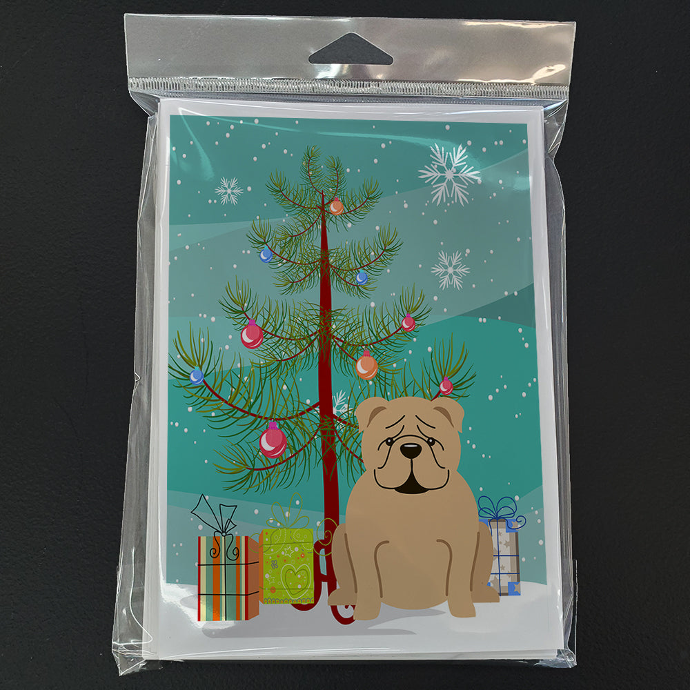 Merry Christmas Tree English Bulldog Fawn Greeting Cards Pack of 8 Blank Cards with Envelopes Whimsical A7 Size 5x7