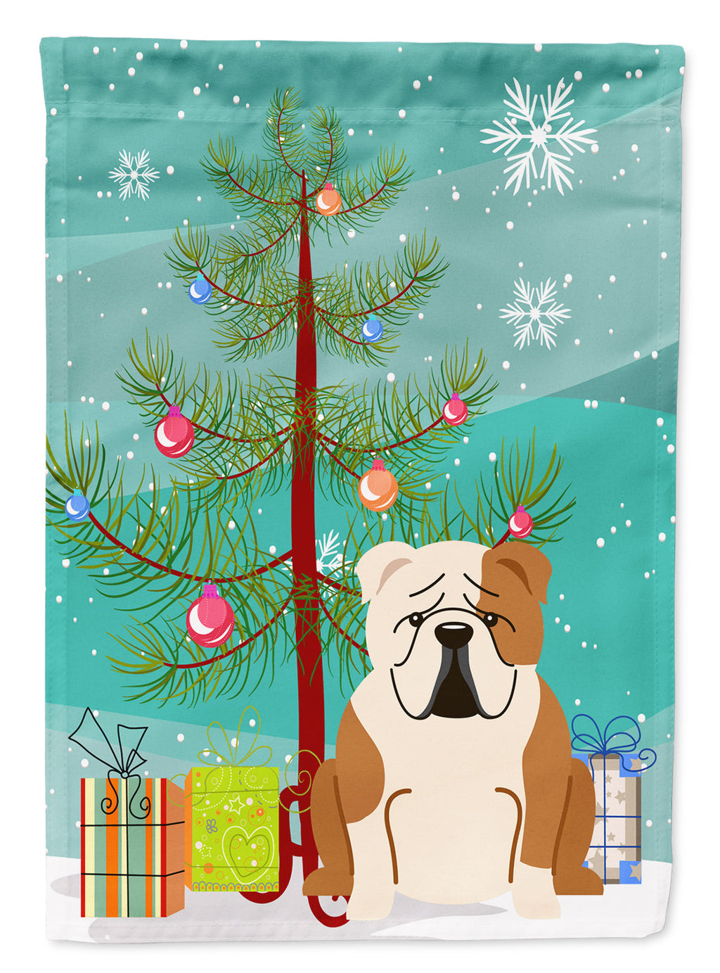 Merry Christmas Tree English Bulldog Fawn White Garden Flag Mailbox Decorative Yard Banner Outside Patio Artwork for Flower Beds, Garden Size, Multicolor