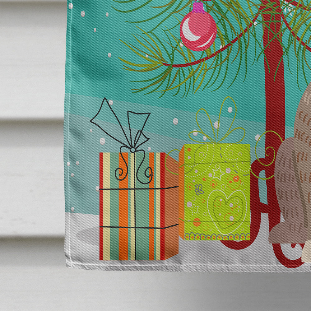 Merry Christmas Tree English Bulldog Grey Brindle House Flag 28x40 Porch Sleeve Pole Decorative Outside Yard Banner Artwork Wall Hanging, Polyester