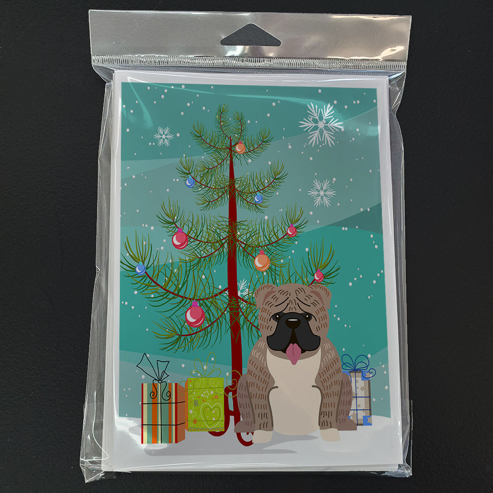 Merry Christmas Tree English Bulldog Grey Brindle  Greeting Cards Pack of 8 Blank Cards with Envelopes Whimsical A7 Size 5x7