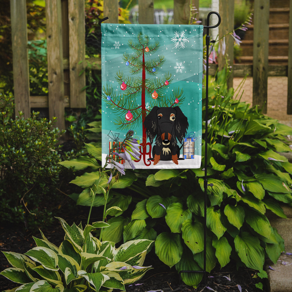 Merry Christmas Tree Wire Haired Dachshund Dapple Garden Flag Mailbox Decorative Yard Banner Outside Patio Artwork for Flower Beds, Garden Size, Multicolor