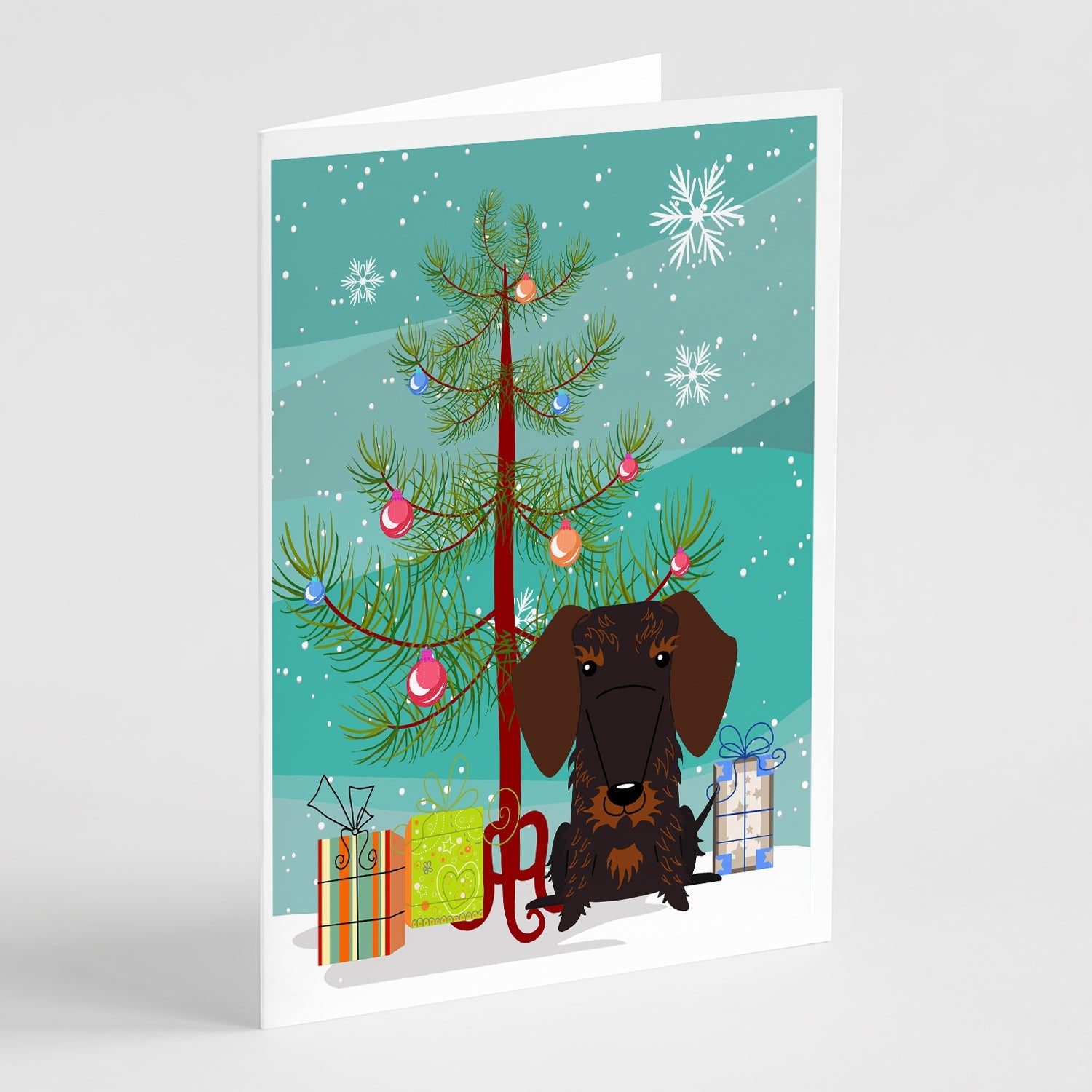 Merry Christmas Tree Wire Haired Dachshund Chocolate Greeting Cards Pack of 8 Blank Cards with Envelopes Whimsical A7 Size 5x7