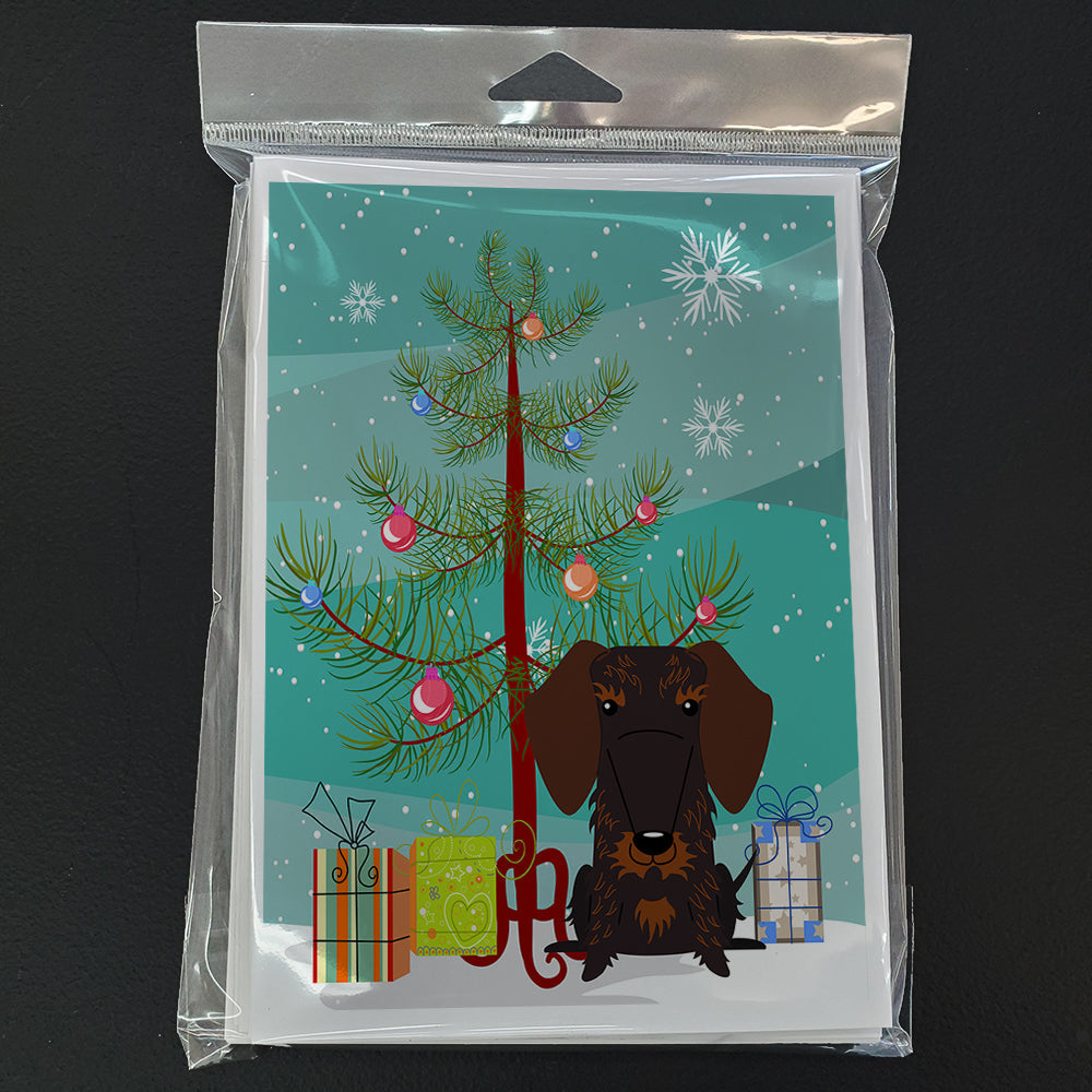 Merry Christmas Tree Wire Haired Dachshund Chocolate Greeting Cards Pack of 8 Blank Cards with Envelopes Whimsical A7 Size 5x7