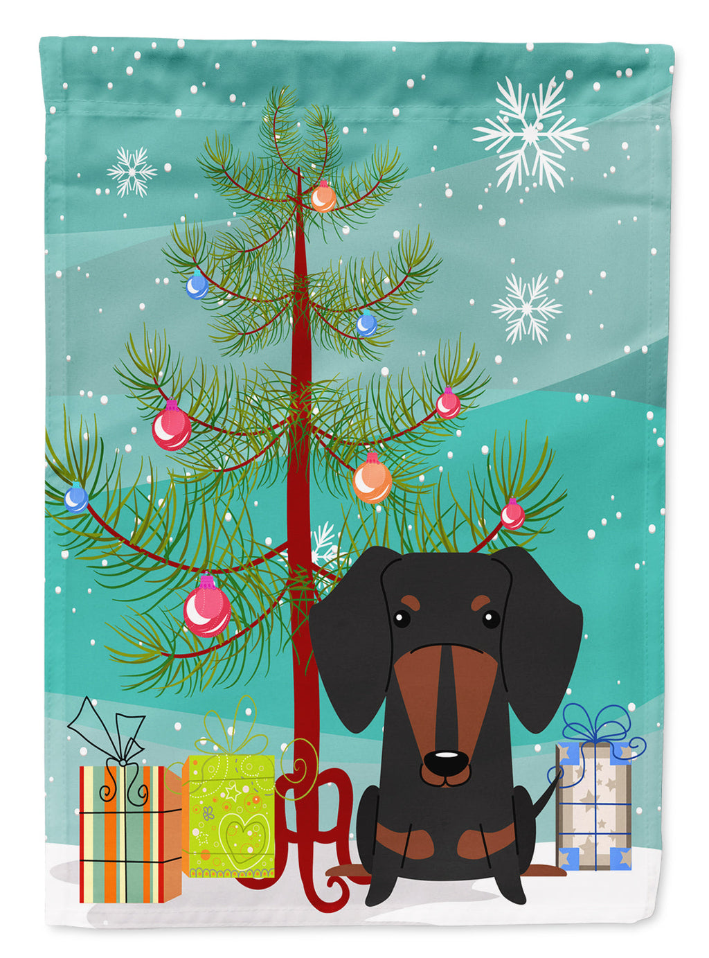 Merry Christmas Tree Dachshund Black Tan Garden Flag Mailbox Decorative Yard Banner Outside Patio Artwork for Flower Beds, Garden Size, Multicolor