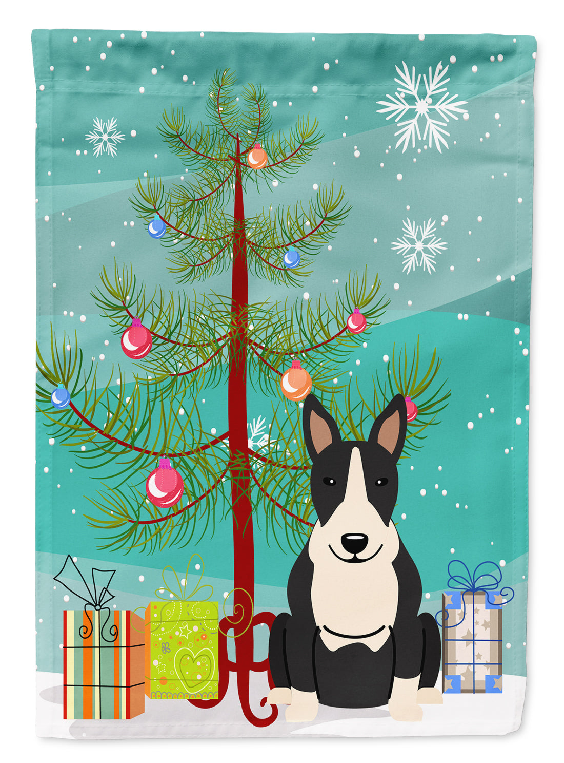 Merry Christmas Tree Bull Terrier Black White Garden Flag Mailbox Decorative Yard Banner Outside Patio Artwork for Flower Beds, Garden Size, Multicolor