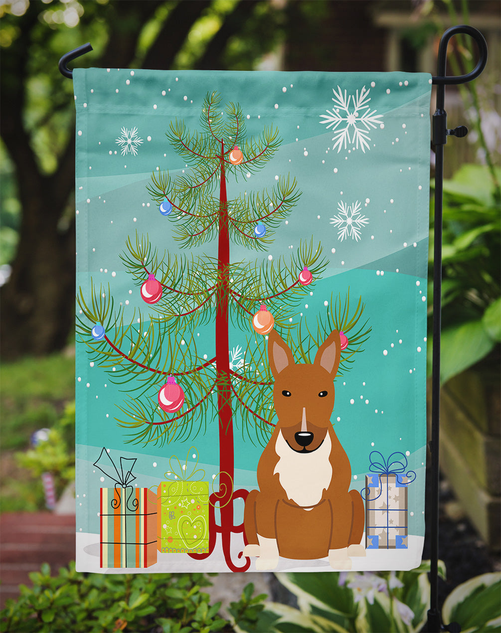 Merry Christmas Tree Bull Terrier Red Garden Flag Mailbox Decorative Yard Banner Outside Patio Artwork for Flower Beds, Garden Size, Multicolor
