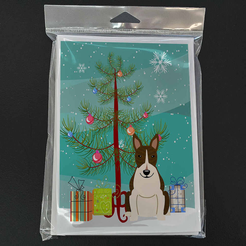 Merry Christmas Tree Bull Terrier Dark Brindle Greeting Cards Pack of 8 Blank Cards with Envelopes Whimsical A7 Size 5x7