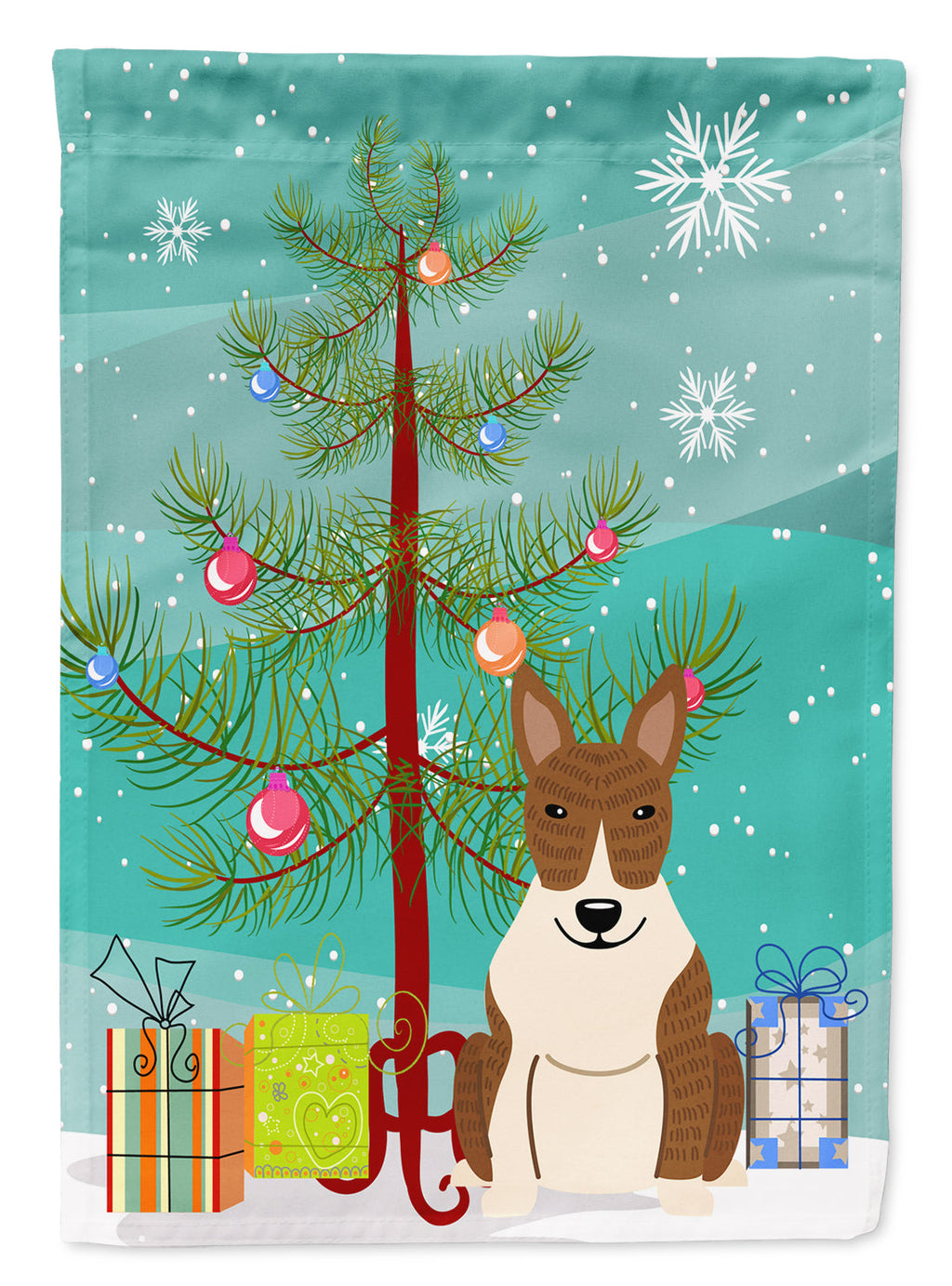 Merry Christmas Tree Bull Terrier Brindle Garden Flag Mailbox Decorative Yard Banner Outside Patio Artwork for Flower Beds, Garden Size, Multicolor