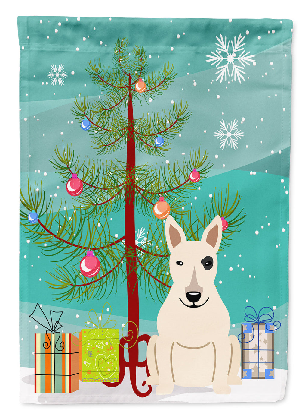 Merry Christmas Tree Bull Terrier White Garden Flag Mailbox Decorative Yard Banner Outside Patio Artwork for Flower Beds, Garden Size, Multicolor