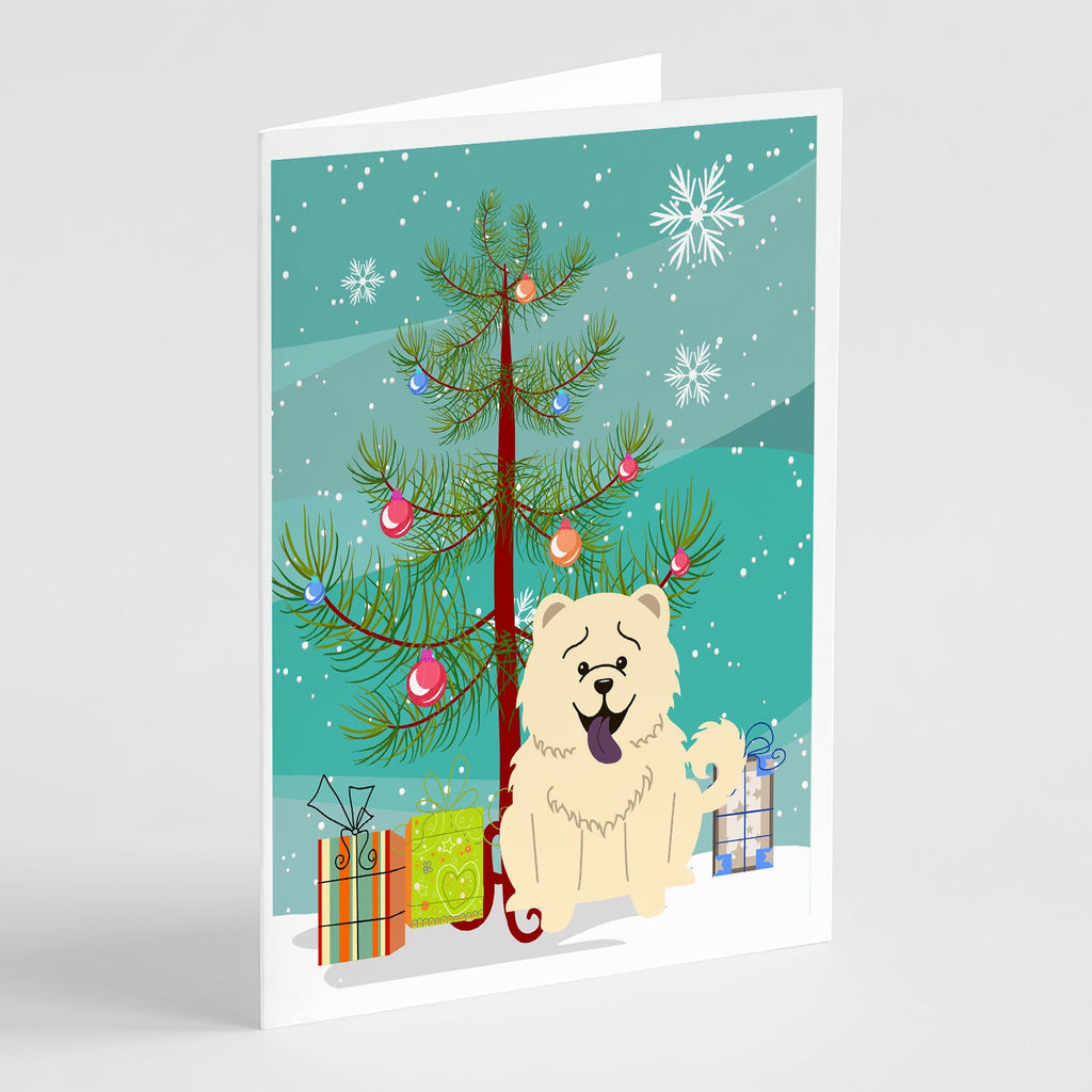 Merry Christmas Tree Chow Chow White Greeting Cards Pack of 8 Blank Cards with Envelopes Whimsical A7 Size 5x7