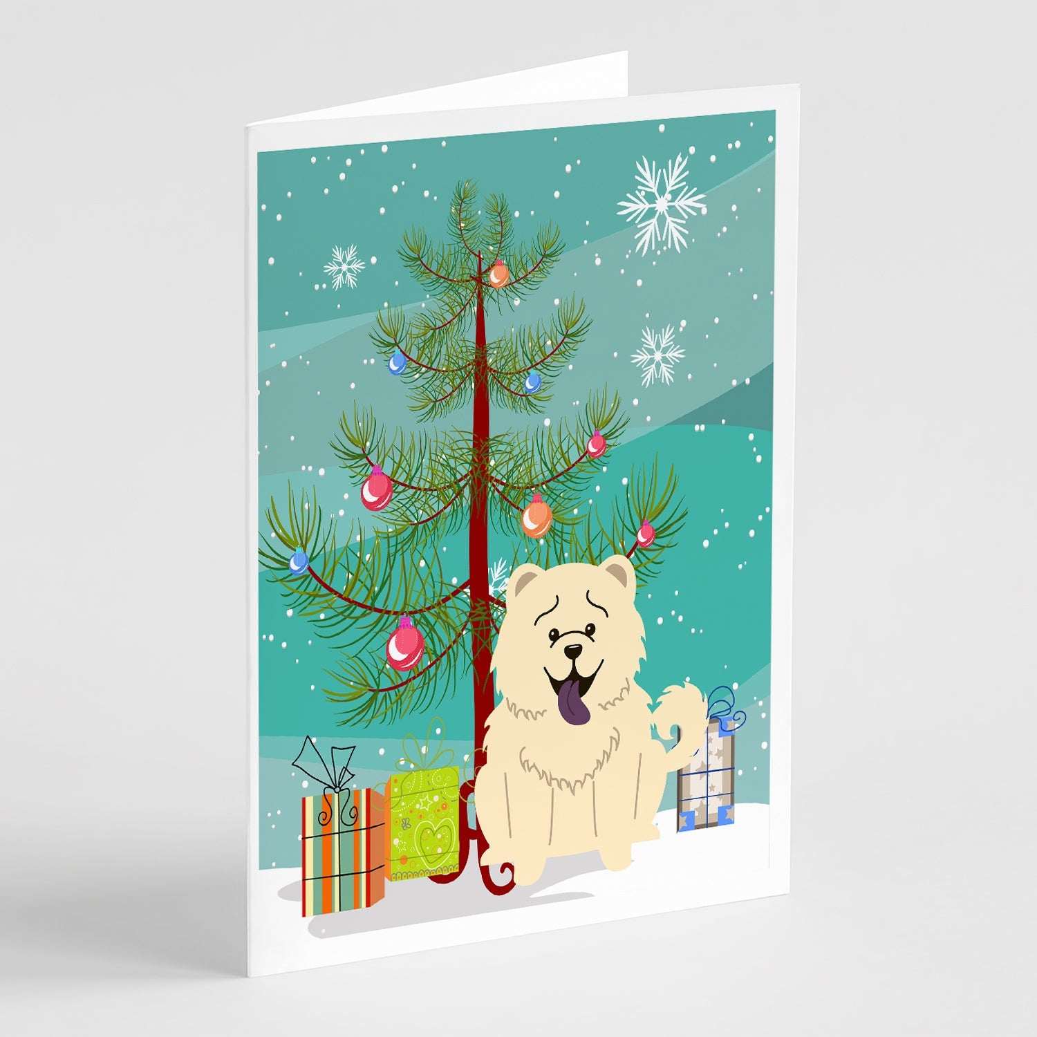 Merry Christmas Tree Chow Chow White Greeting Cards Pack of 8 Blank Cards with Envelopes Whimsical A7 Size 5x7