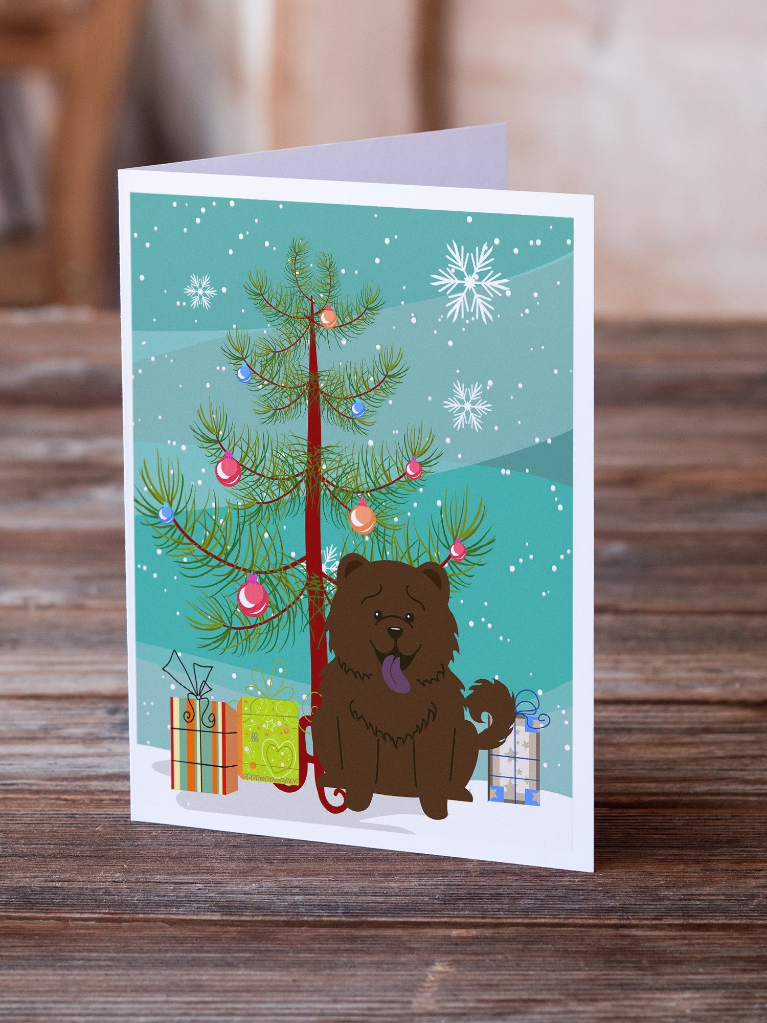 Merry Christmas Tree Chow Chow Chocolate Greeting Cards Pack of 8 Blank Cards with Envelopes Whimsical A7 Size 5x7