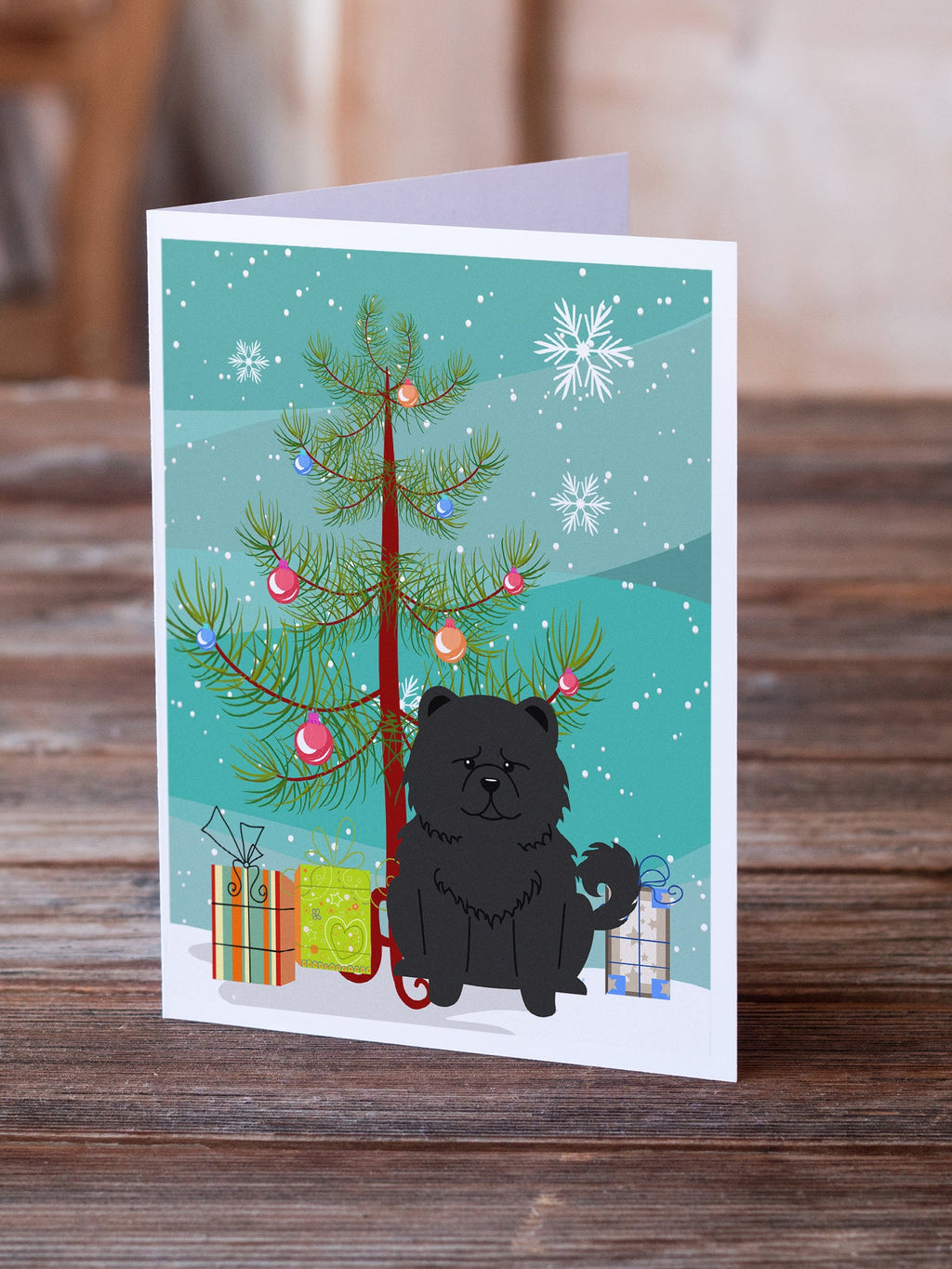 Merry Christmas Tree Chow Chow Black Greeting Cards Pack of 8 Blank Cards with Envelopes Whimsical A7 Size 5x7